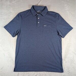 Vineyard Vines Edgartown Polo Shirt Men Medium Blue Heather Stretch Whale Golf